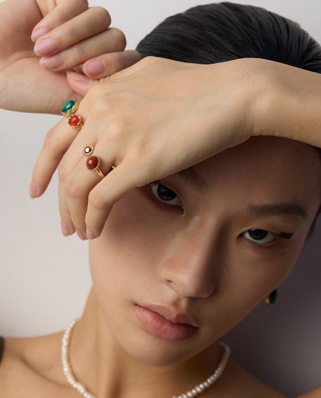 S925 Silver Vintage Malachite, Red Agate &Tiger Eye Ring