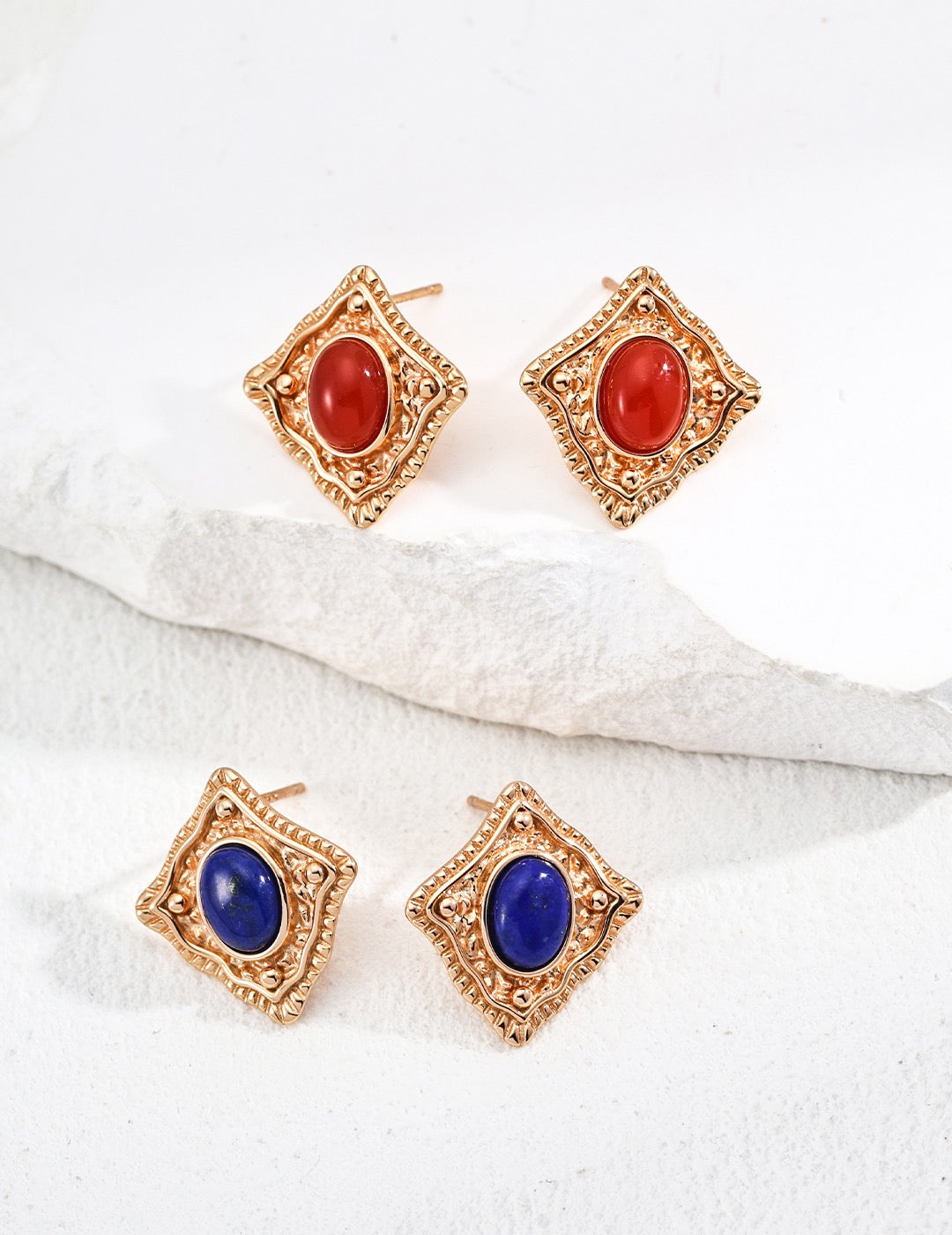 Sterling Silver Earrings with Lapis Lazuli / Red Agate – Vintage Gold