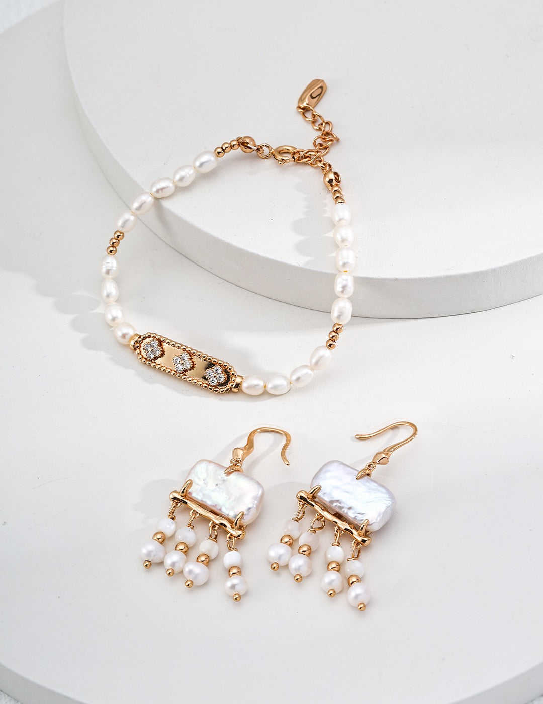 Geometric Baroque Pearl & Mother-of-Pearl Earrings