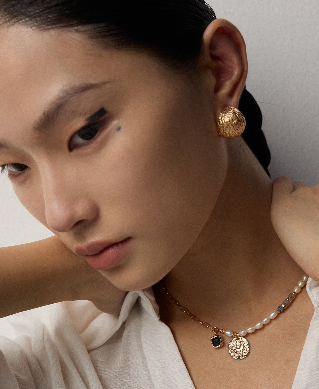 Moss Agate, Pearl & Goat Pendant Necklace