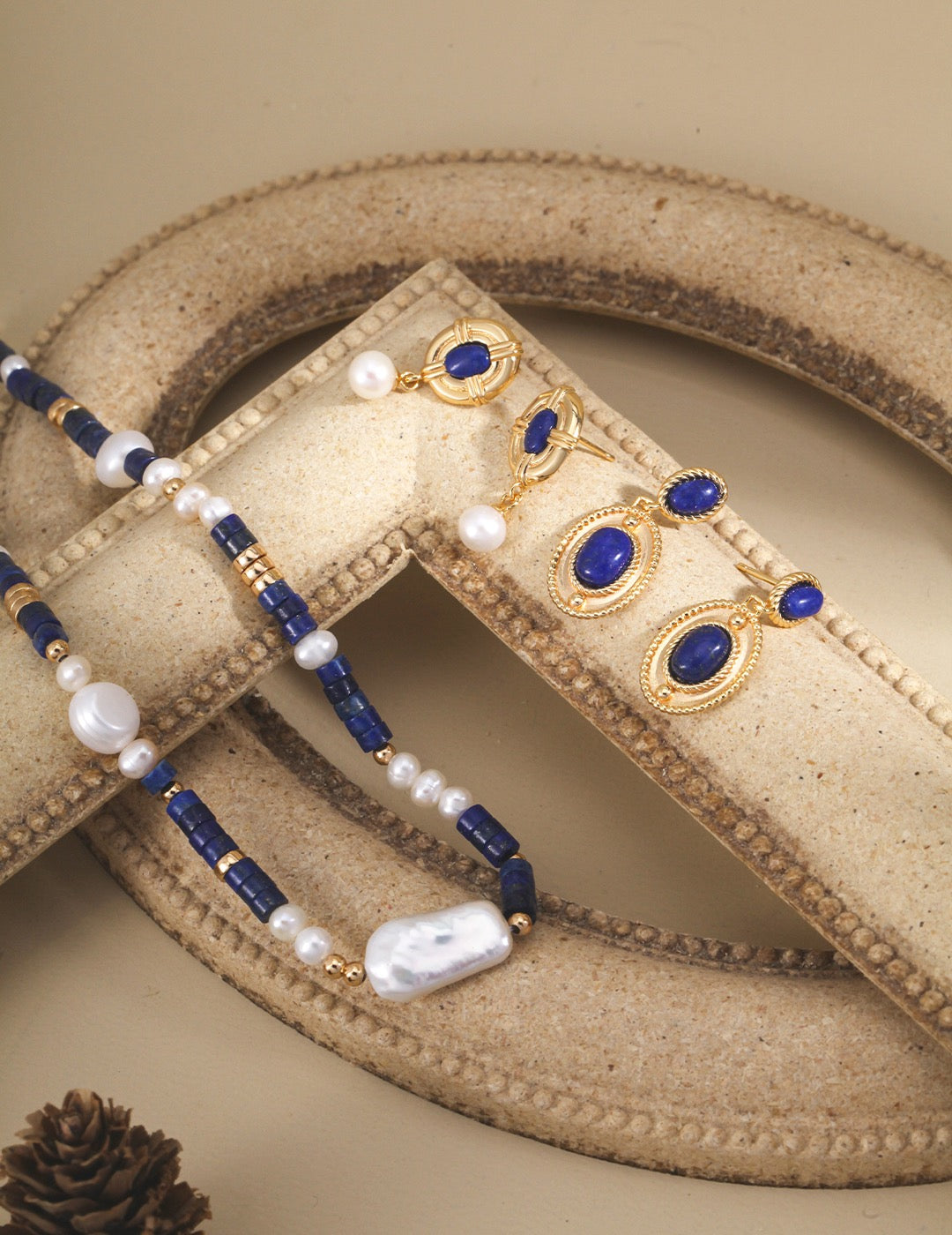 S925 Sterling Silver Lapis Lazuli and Pearl Necklace