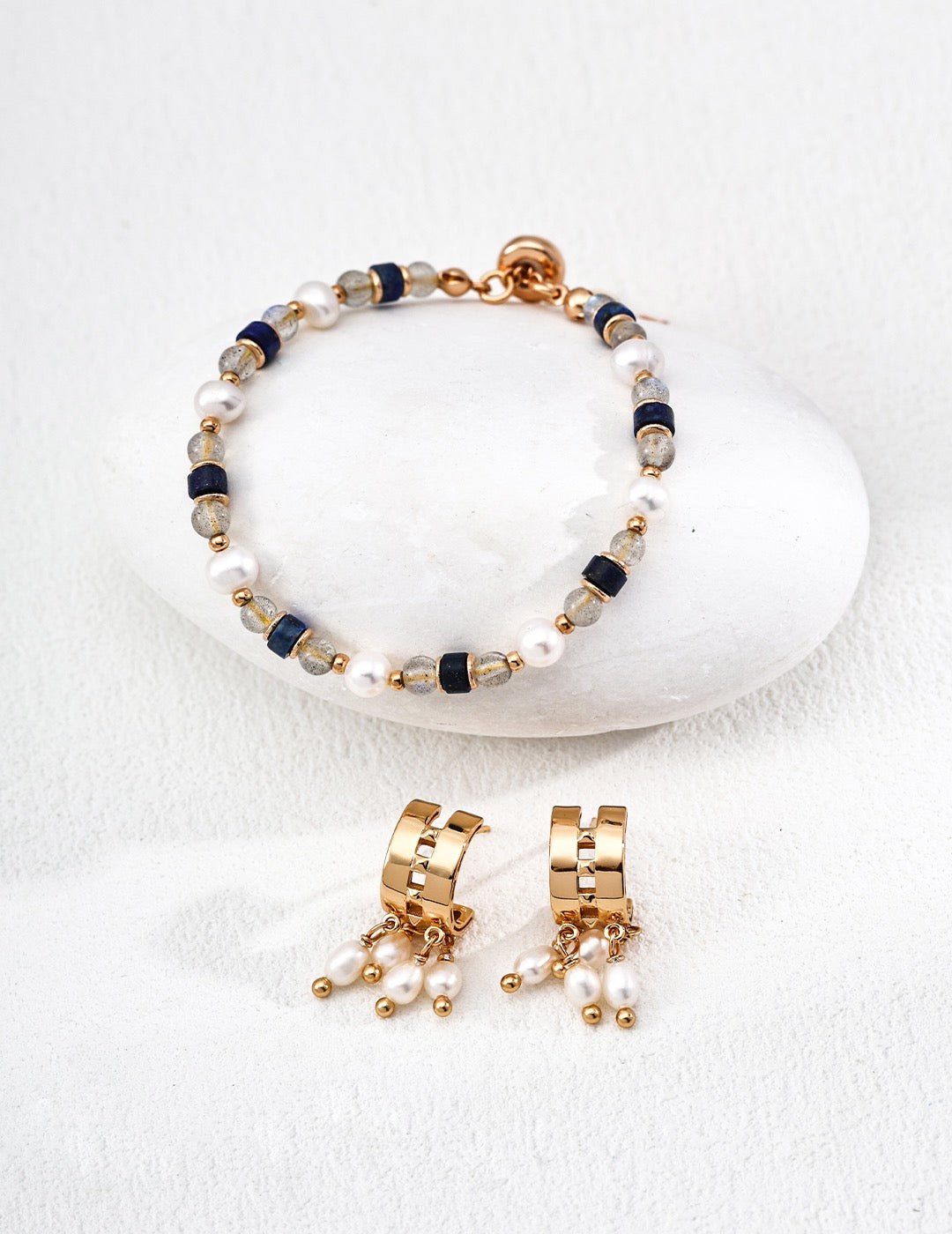 Moonstone, Lapis Lazuli &Freshwater Pearl Bracelet