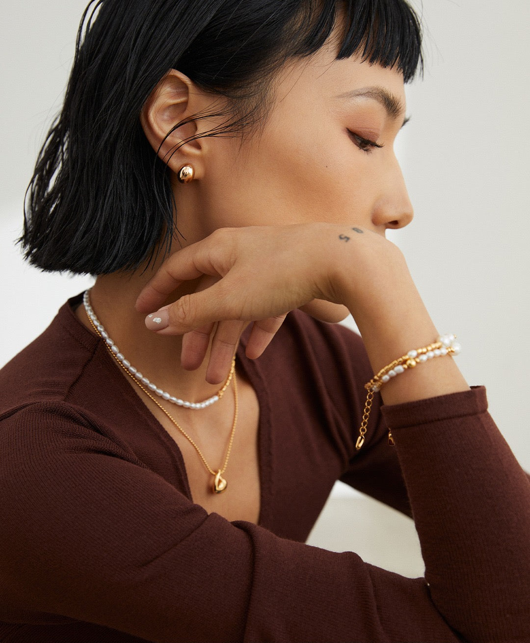 Minimalist S925 Silver Small Gold Bean Earrings