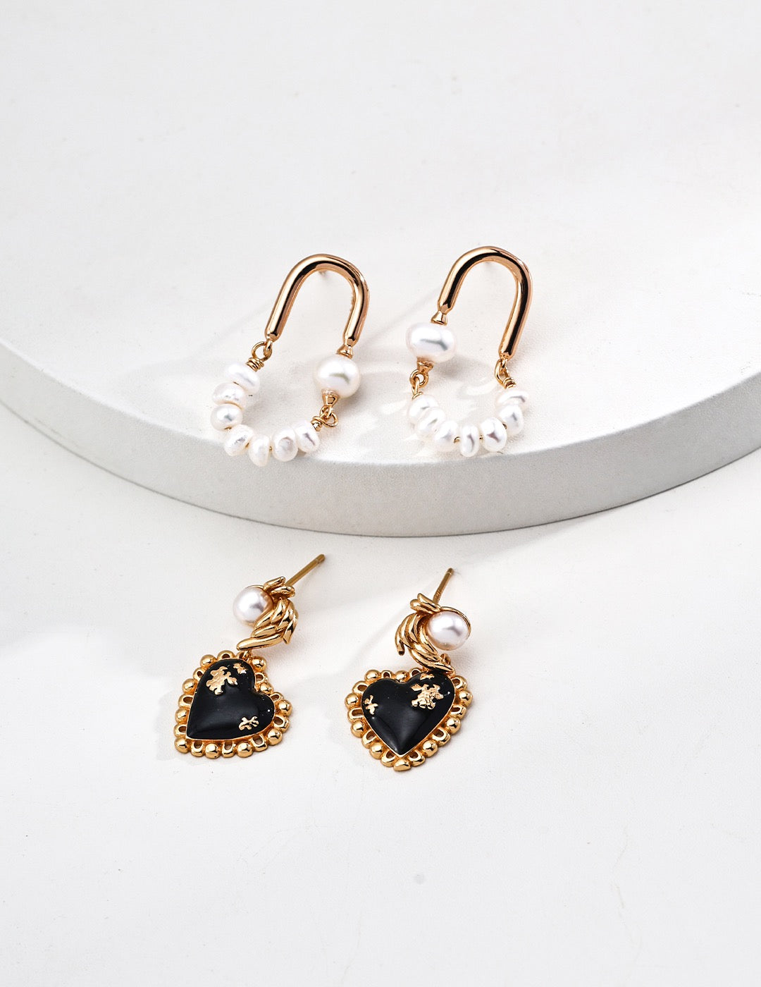 Vintage Gold Agate & Natural Pearl Earrings