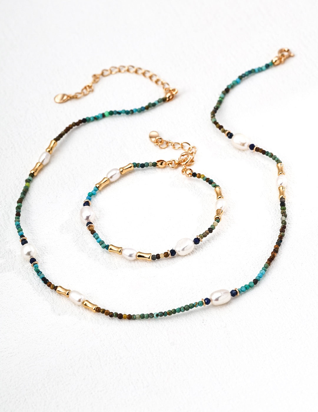 S925 Silver Necklace with Pearl, Lapis Lazuli & Turquoise
