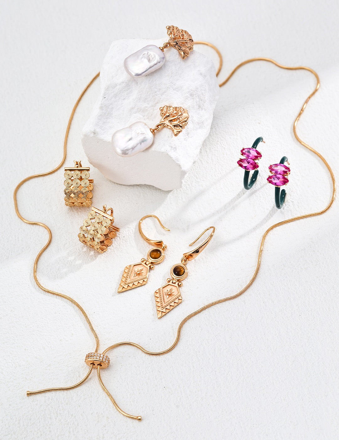 Vintage Gold S925 Silver Earrings with Natural Pearls