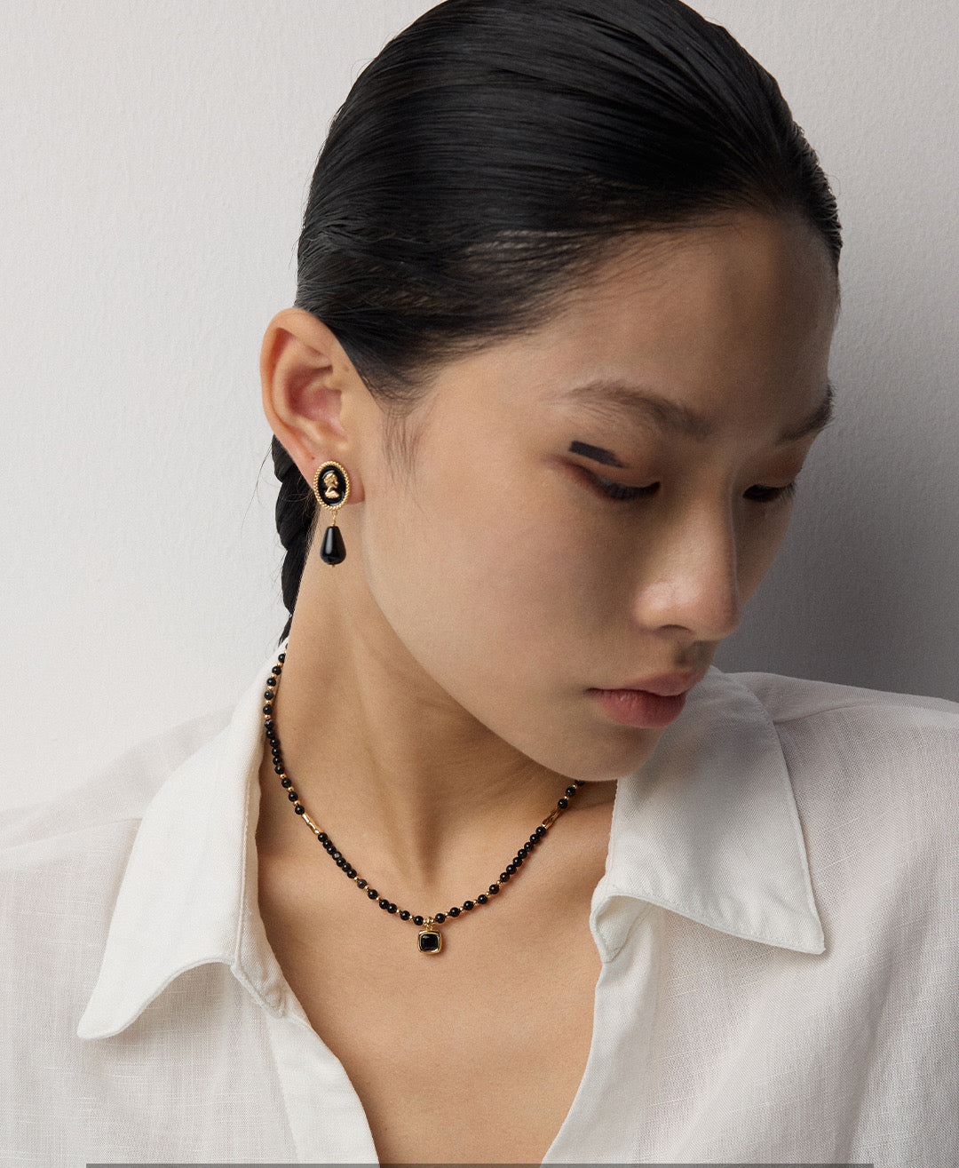 Vintage Gold S925 Silver Earrings with Enamel and Faux Agate