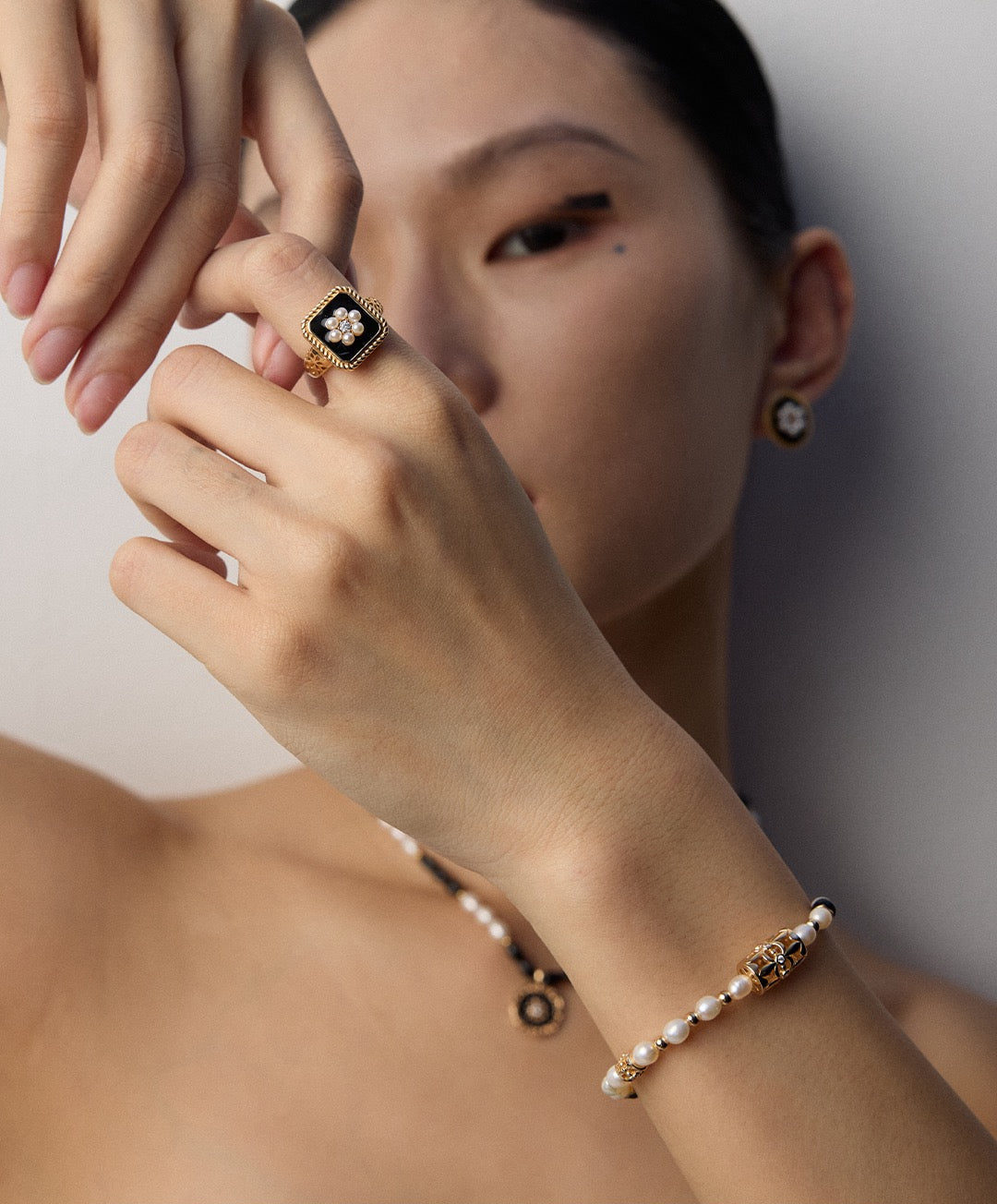 S925 Silver Imitation Pearl Enamel Ring