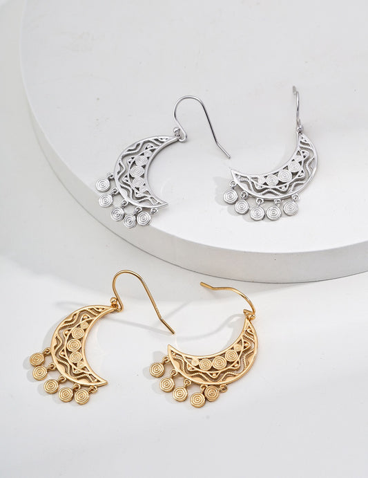 S925 Silver Vintage Crescent Moon Earrings