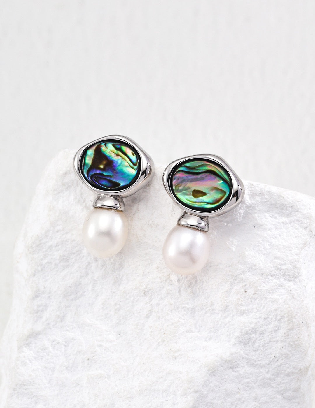S925 Silver Deep-Sea Abalone Shell &amp; Pearl Earrings