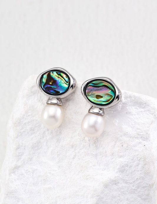 S925 Silver Deep-Sea Abalone Shell &amp; Pearl Earrings