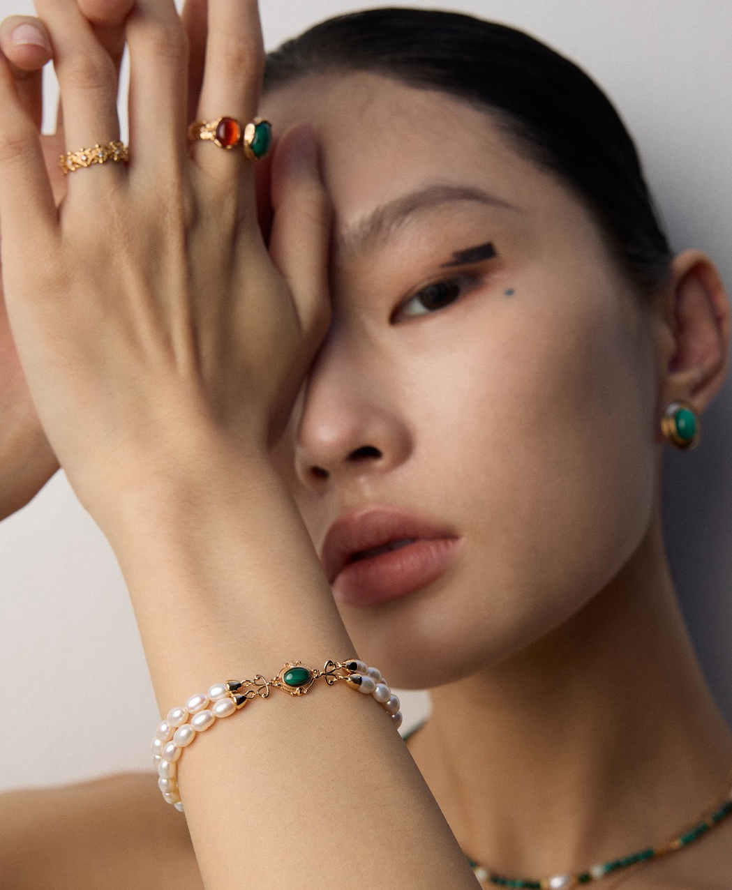 S925 Silver Minimalist Natural Pearl &amp; Malachite Bracelet