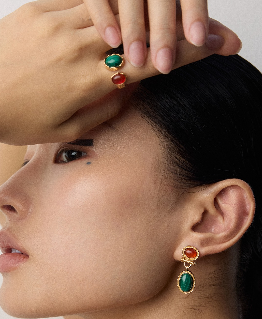 S925 Silver Vintage Malachite & Red Agate Earrings