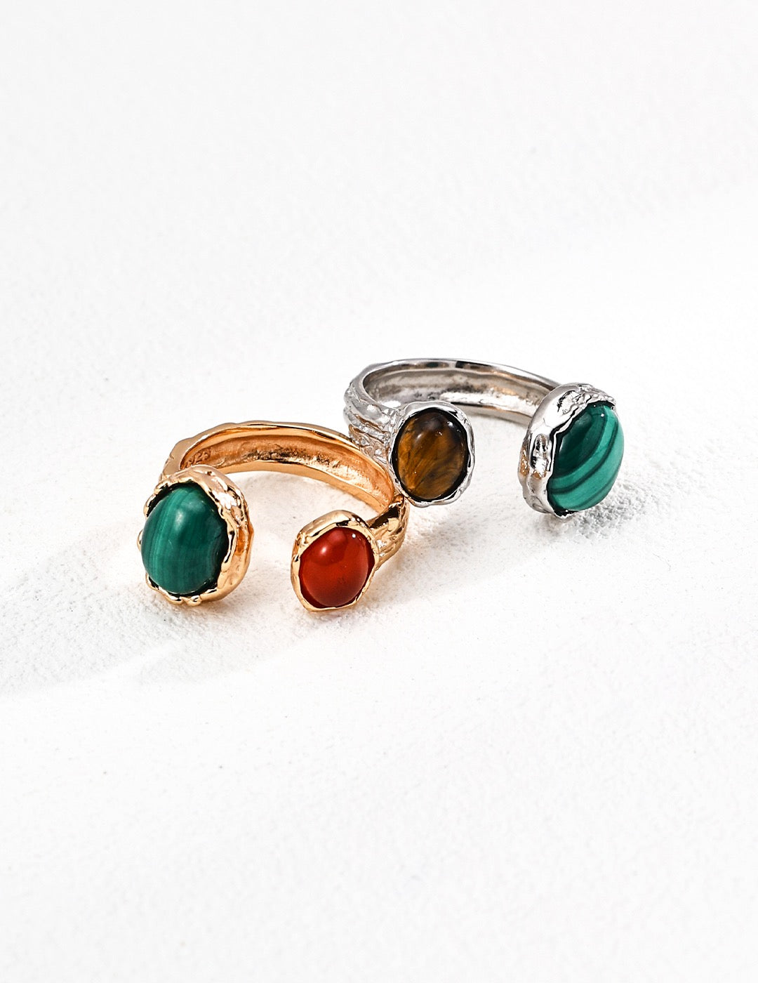 S925 Silver Vintage Malachite, Red Agate &Tiger Eye Ring