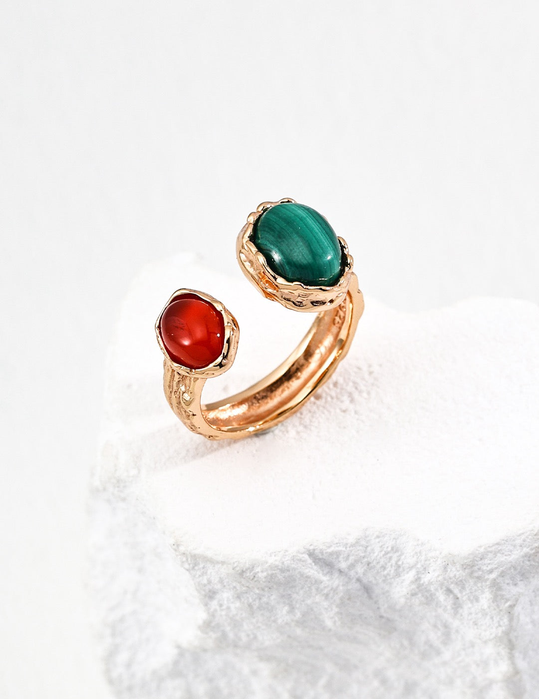 S925 Silver Vintage Malachite, Red Agate &Tiger Eye Ring