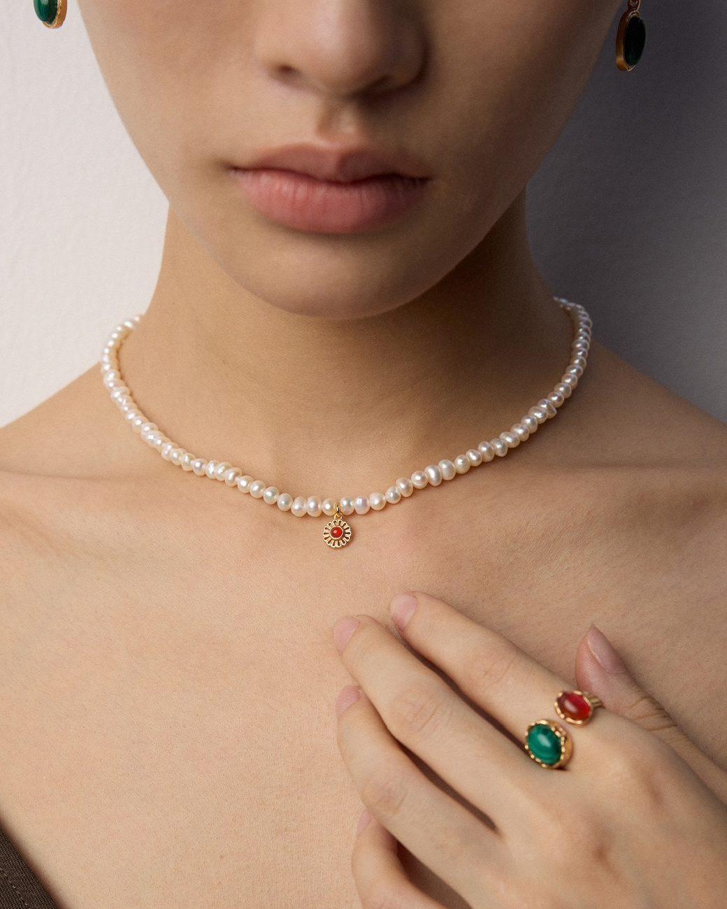 S925 Silver Vintage Malachite, Red Agate &Tiger Eye Ring