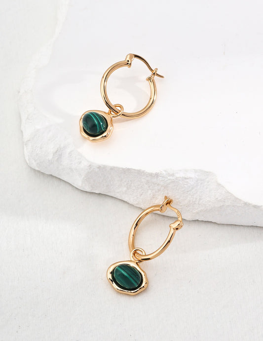 S925 Silver Vintage Tiger Eye &Malachite Earrings