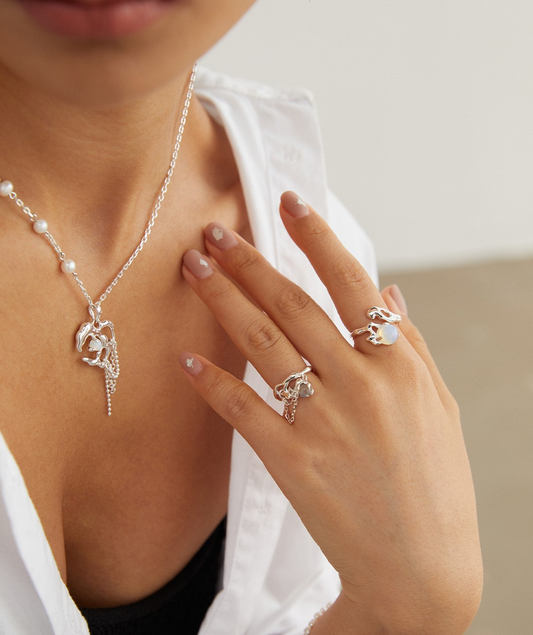 S925 Silver Adjustable Opal Ring