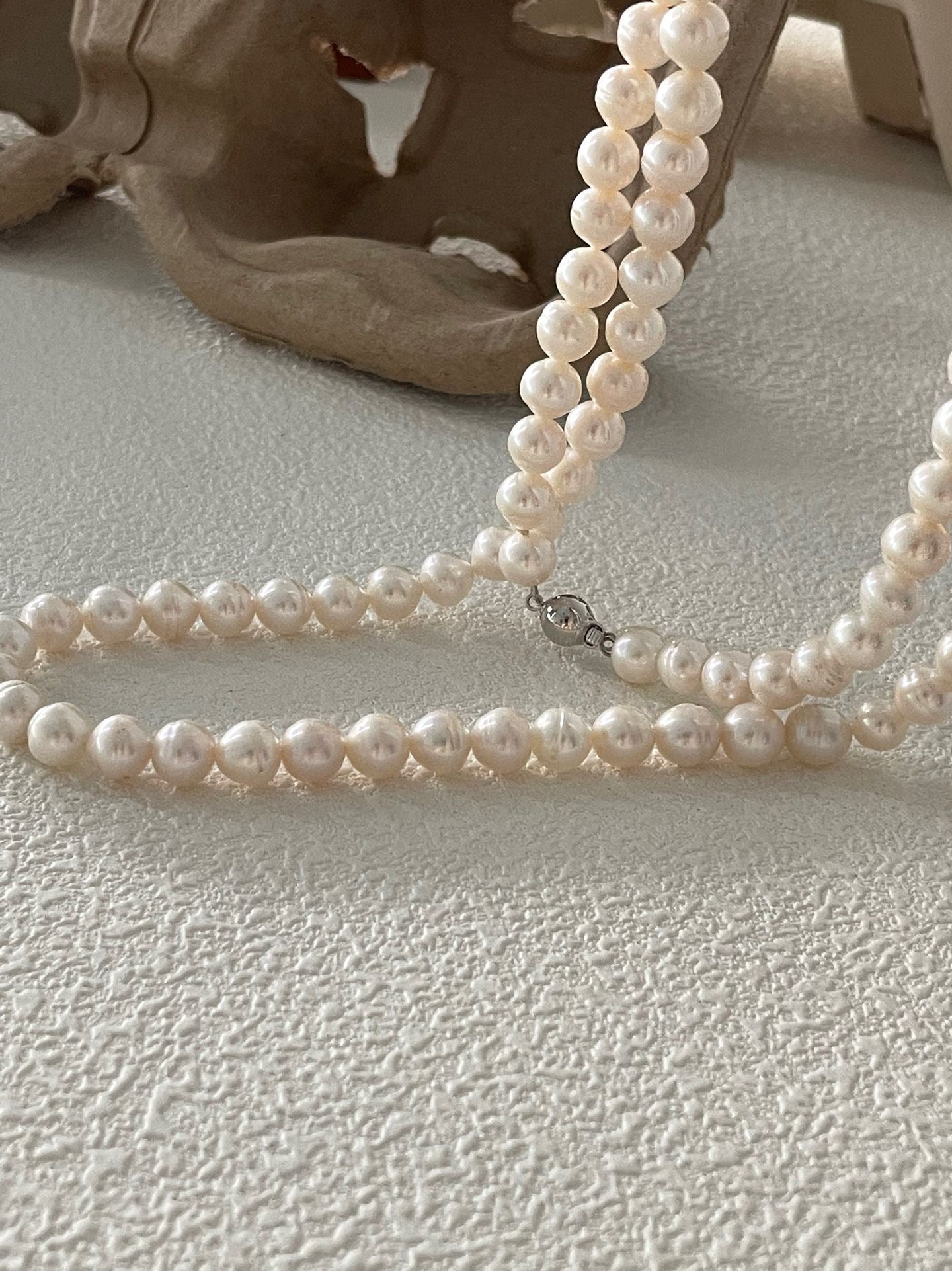 Sterling Silver Textured Pearl Long Necklace · Elegant Sweater Chain