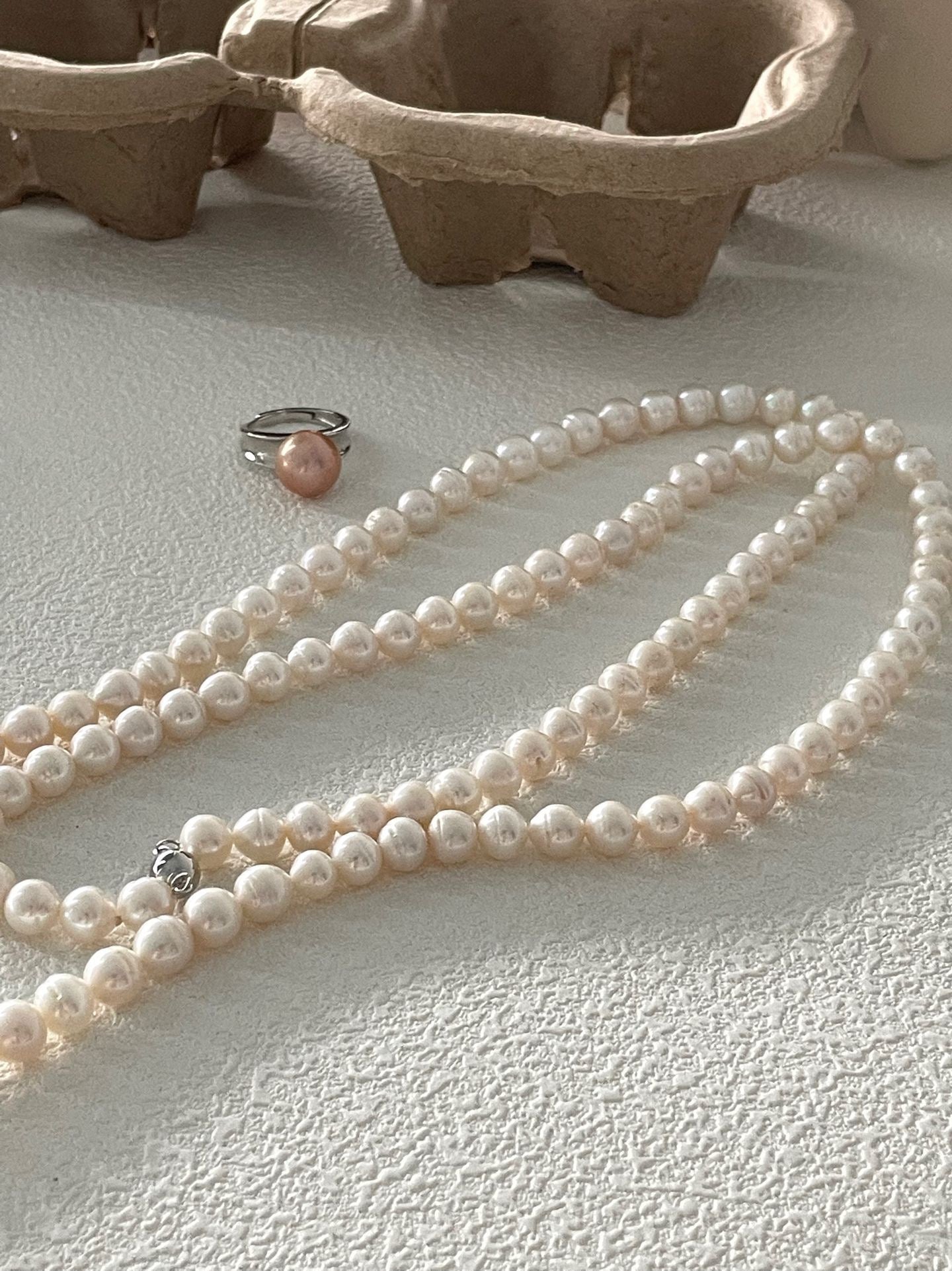 Sterling Silver Textured Pearl Long Necklace · Elegant Sweater Chain