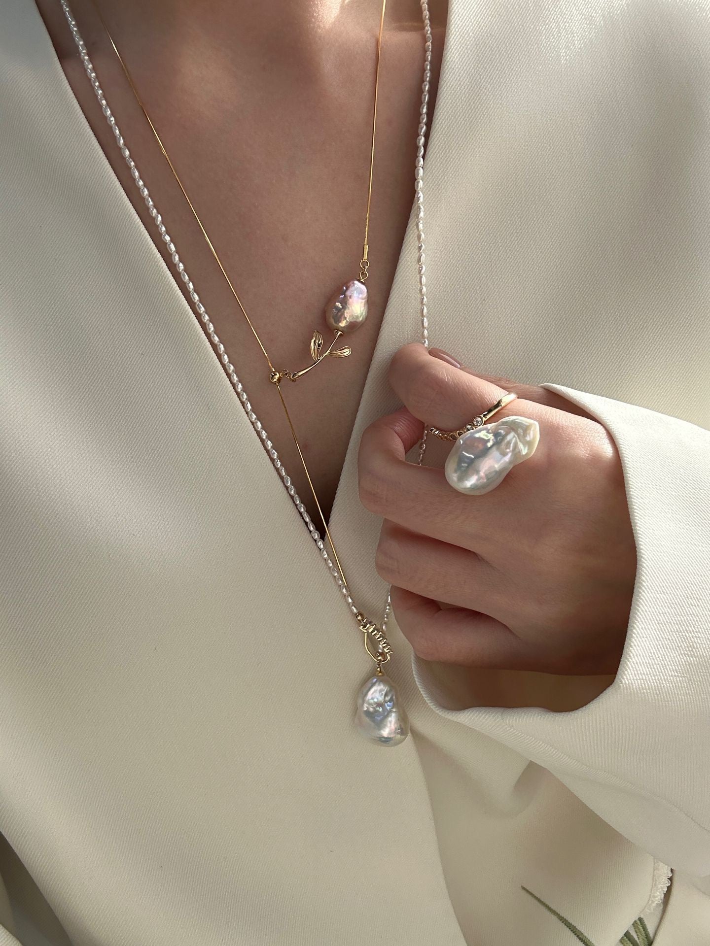 S925 Sterling Silver Iridescent Rose Pendant Sweater Necklace