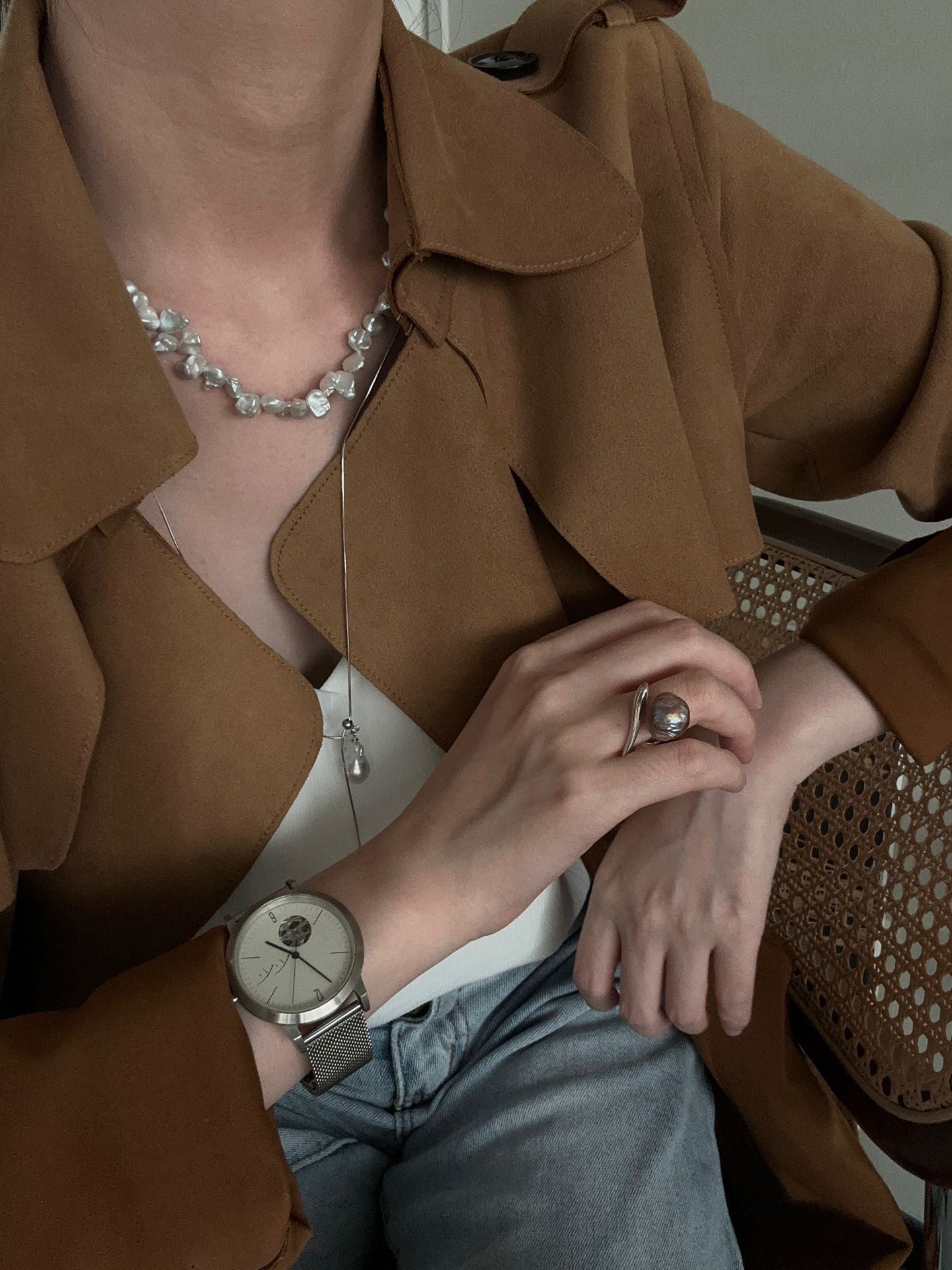 S925 Sterling Silver Baroque Pearl Ring