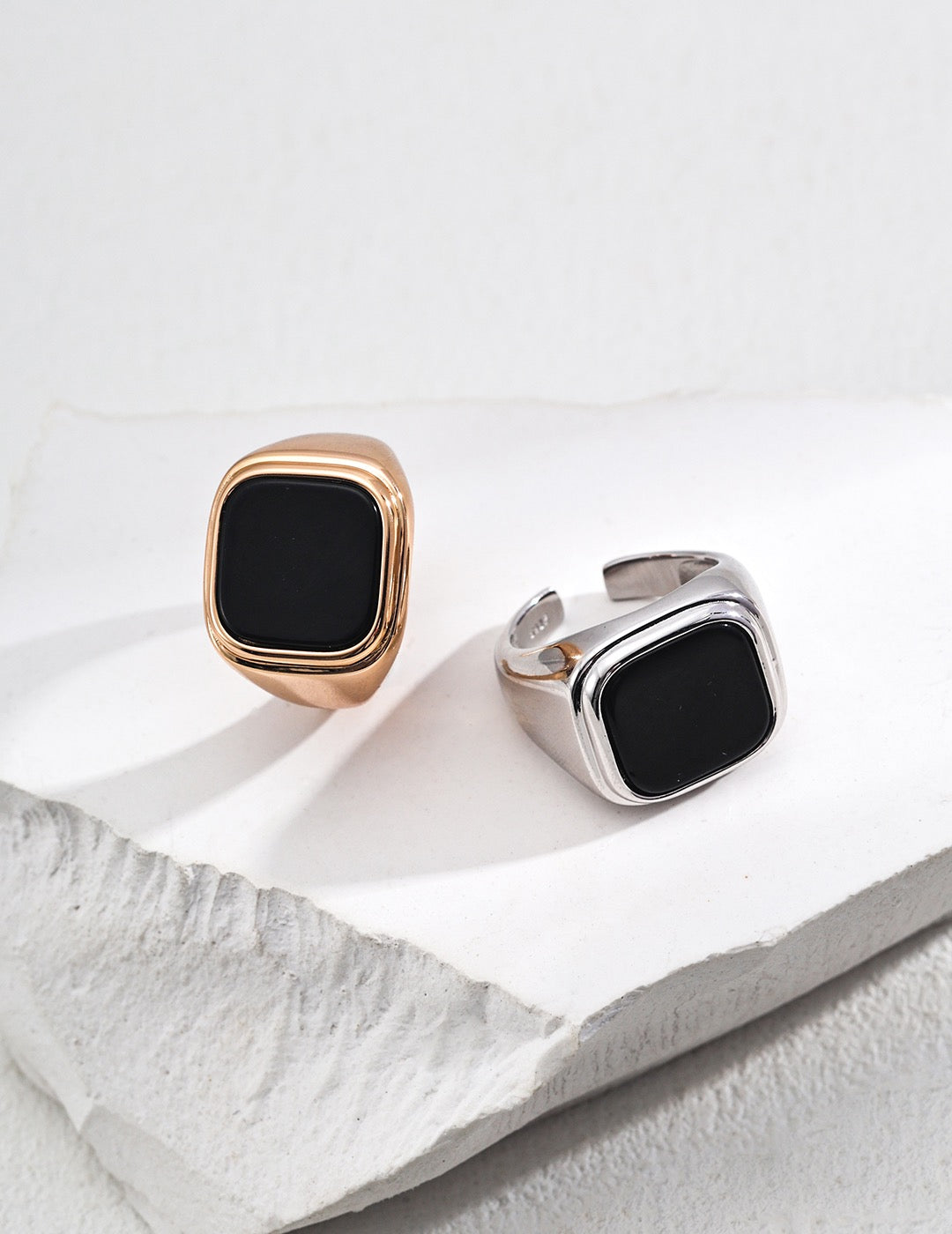 S925 Silver Minimalist Black Onyx Ring