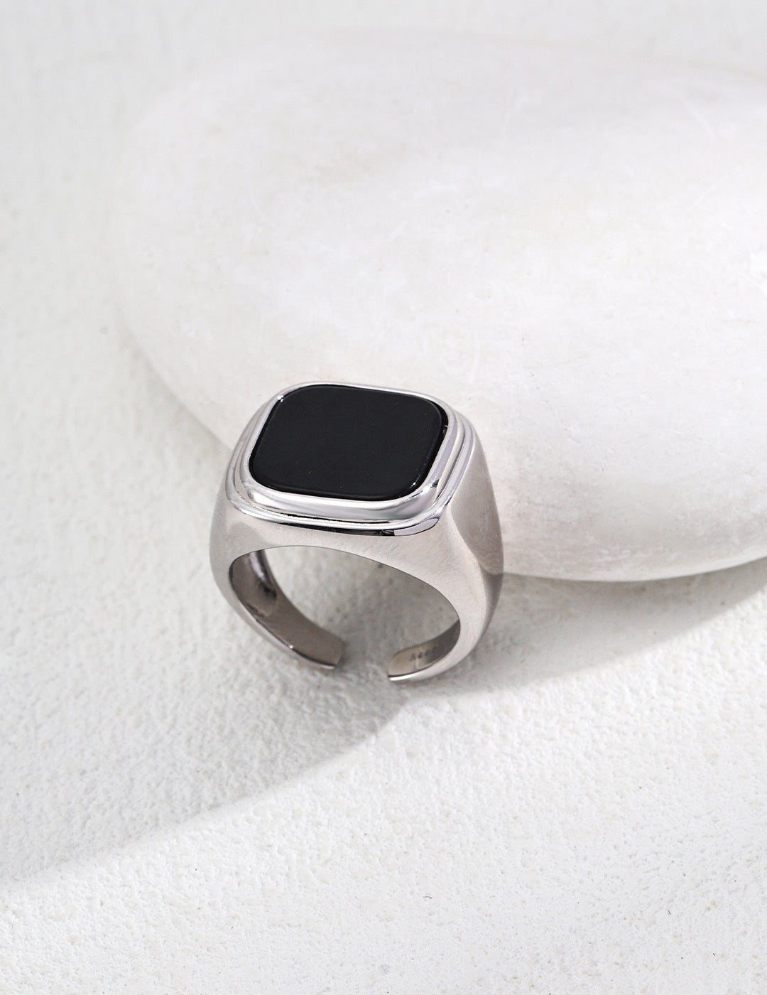S925 Silver Minimalist Black Onyx Ring