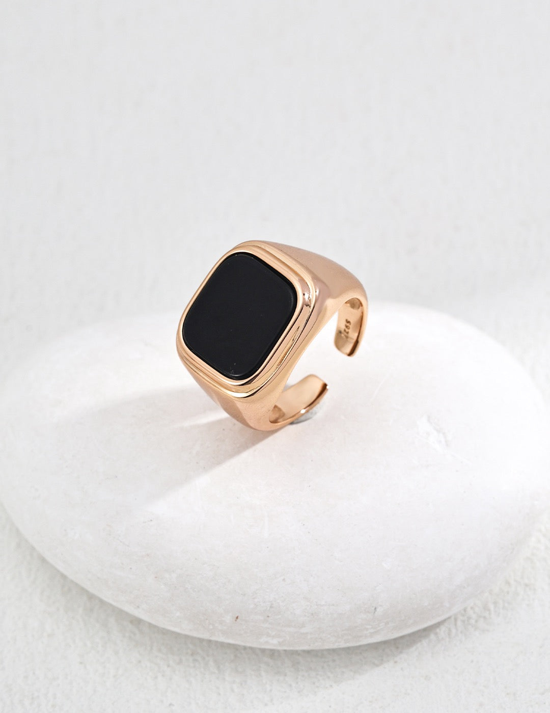 S925 Silver Minimalist Black Onyx Ring