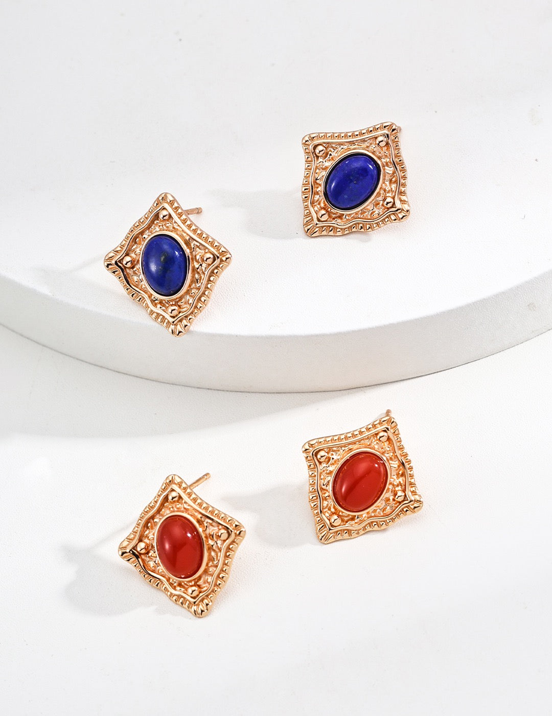 Sterling Silver Earrings with Lapis Lazuli / Red Agate – Vintage Gold
