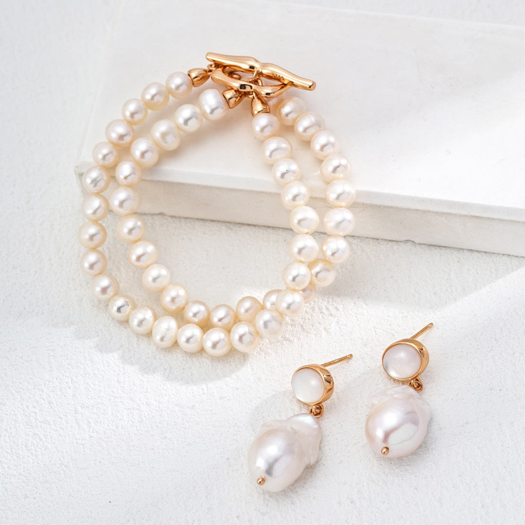 Baroque Pearl &amp; Mother-of-Pearl Stud Earrings