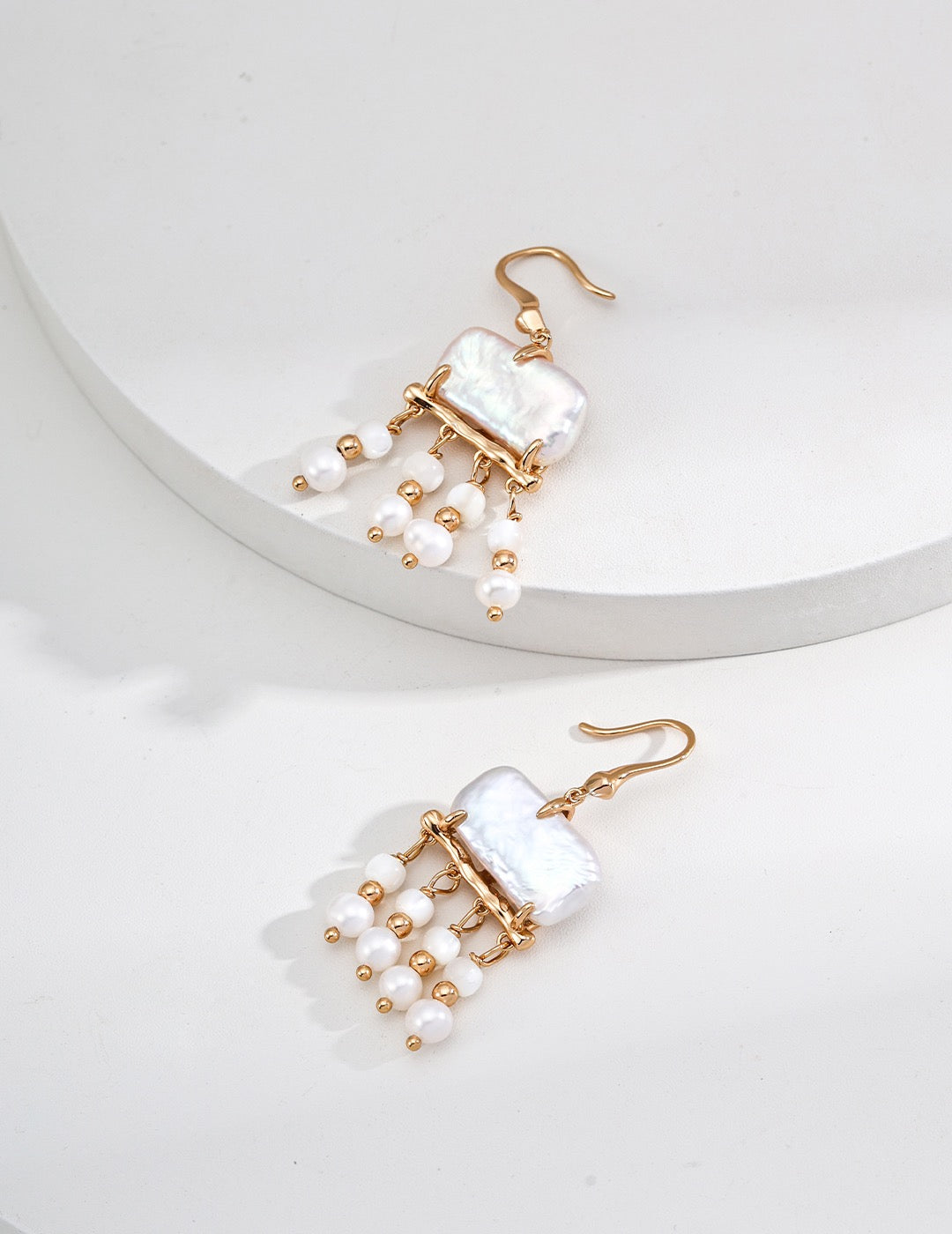 Geometric Baroque Pearl &amp; Mother-of-Pearl Earrings