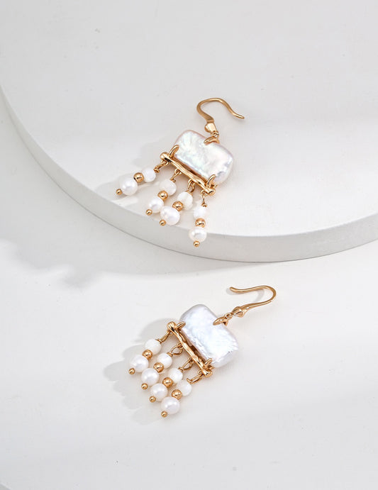 Geometric Baroque Pearl &amp; Mother-of-Pearl Earrings