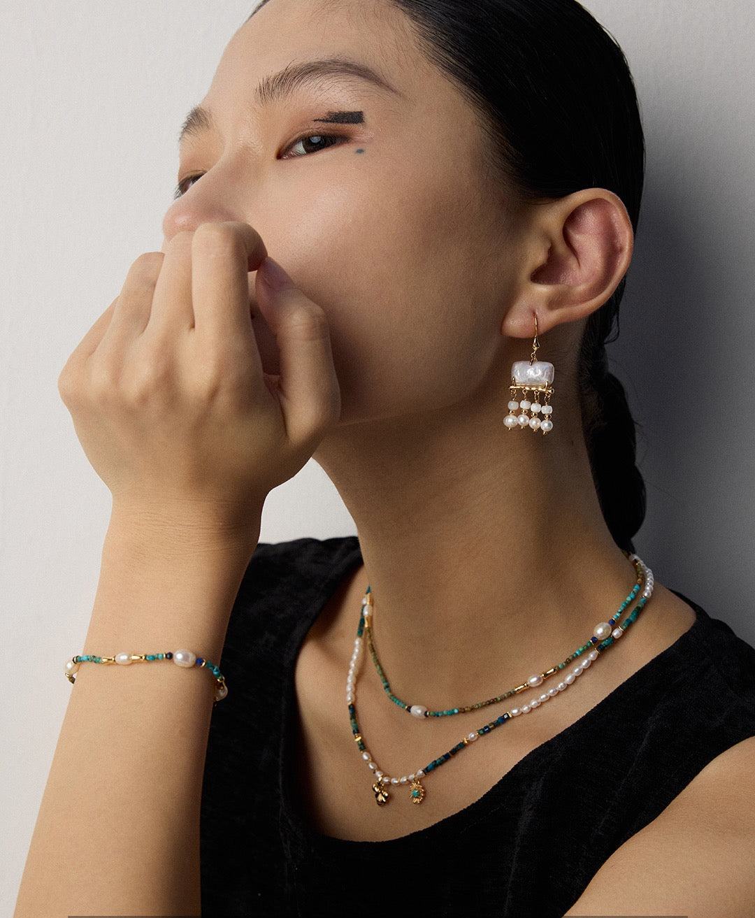 Geometric Baroque Pearl &amp; Mother-of-Pearl Earrings