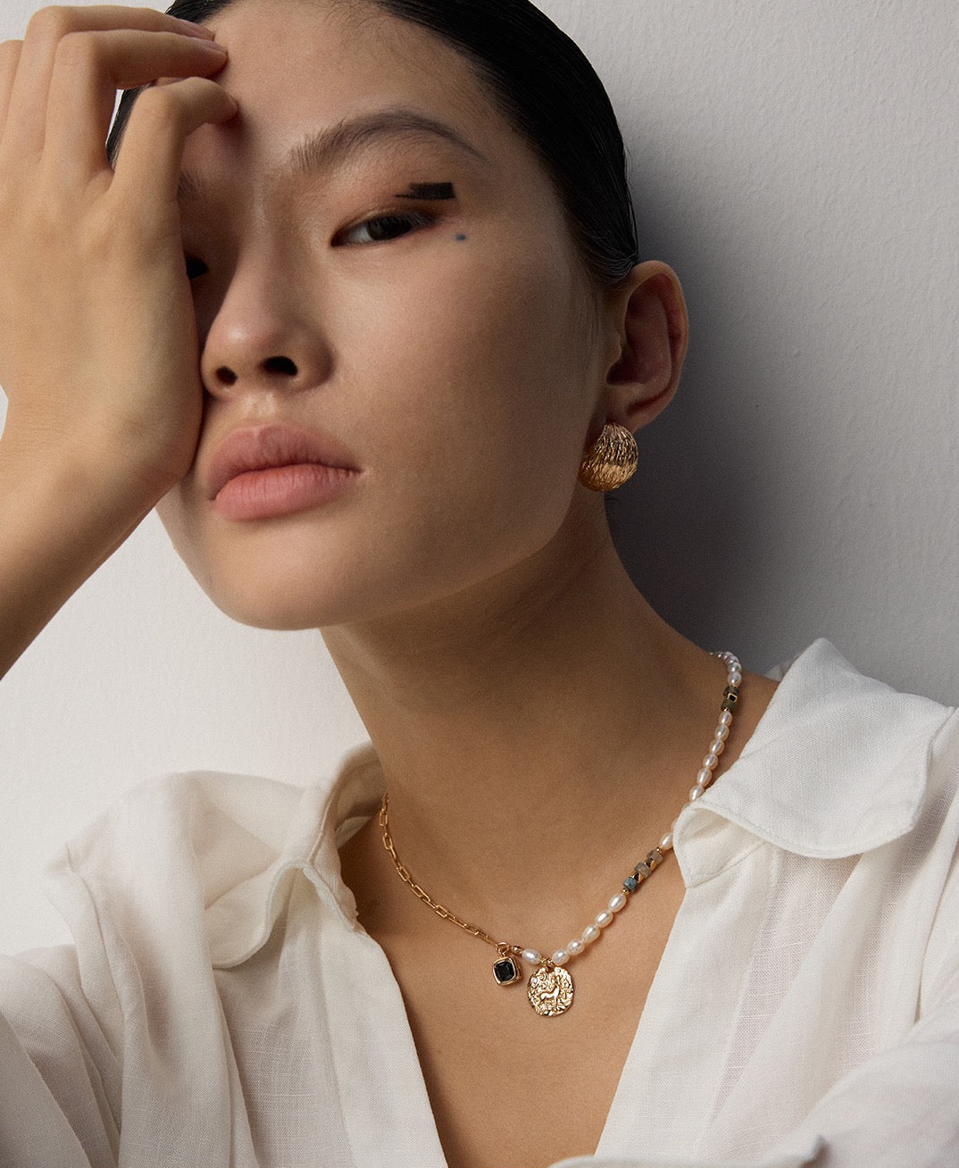 Moss Agate, Pearl &amp; Goat Pendant Necklace