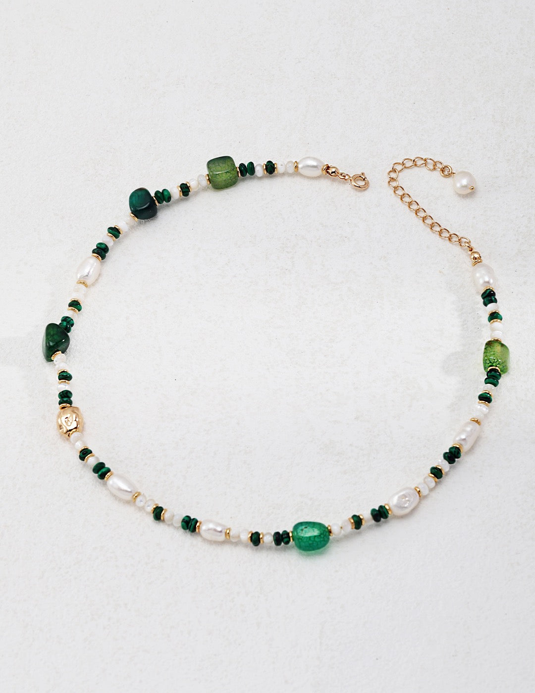 Pearl, Malachite, Green Agate Mother-of-Pearl Necklace