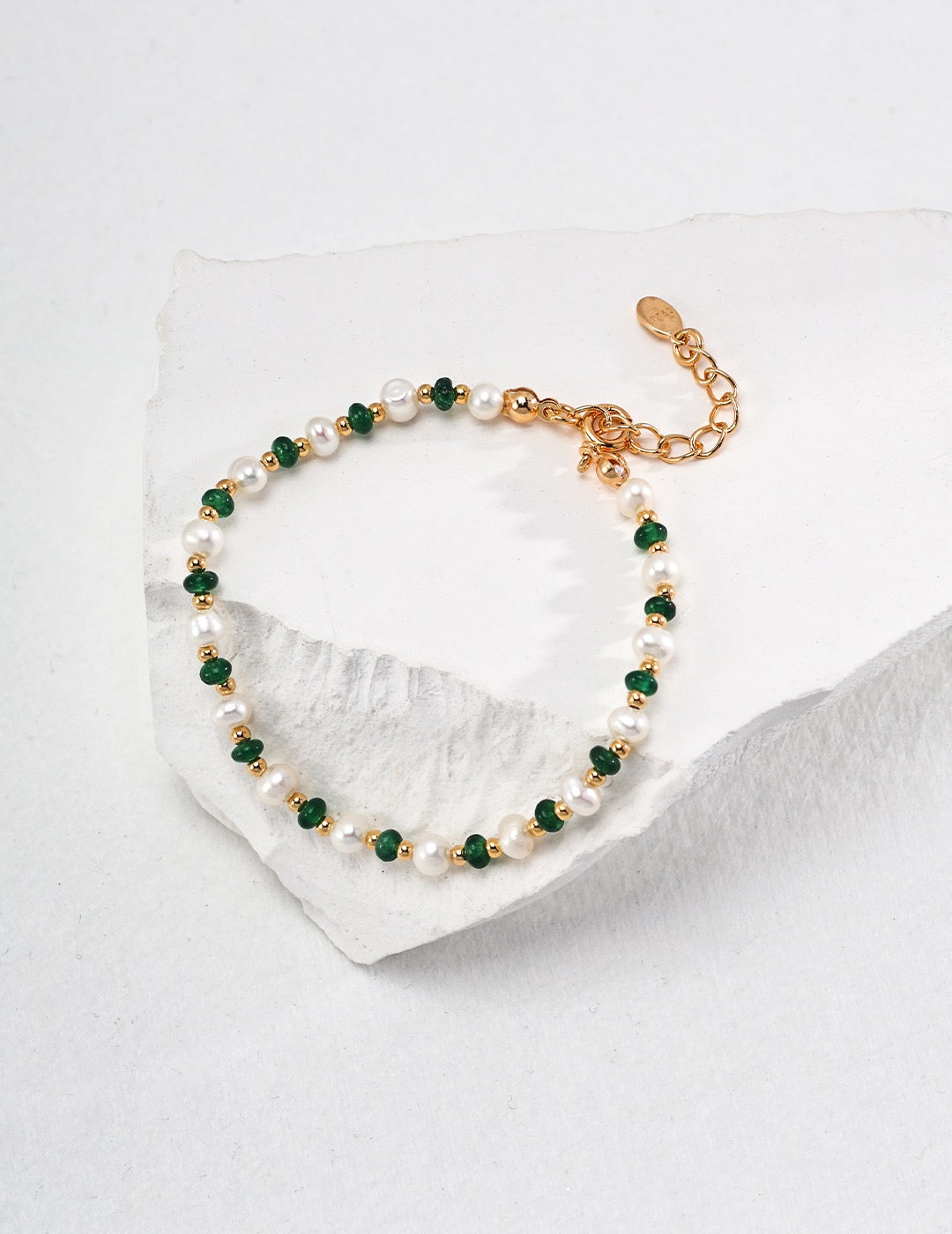 Freshwater Pearl &amp; Green Emerald Bracelet