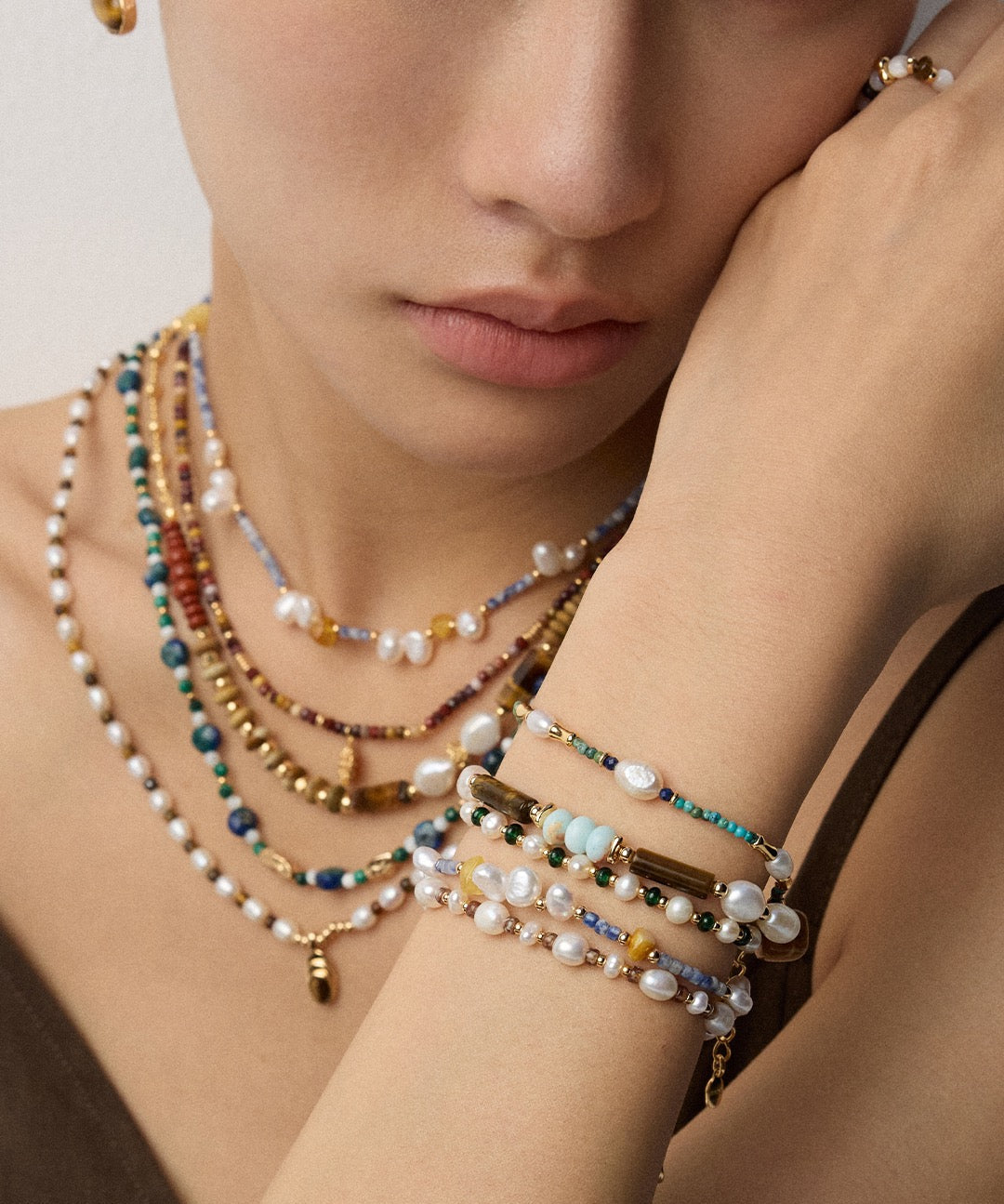 Freshwater Pearl &amp; Green Emerald Bracelet