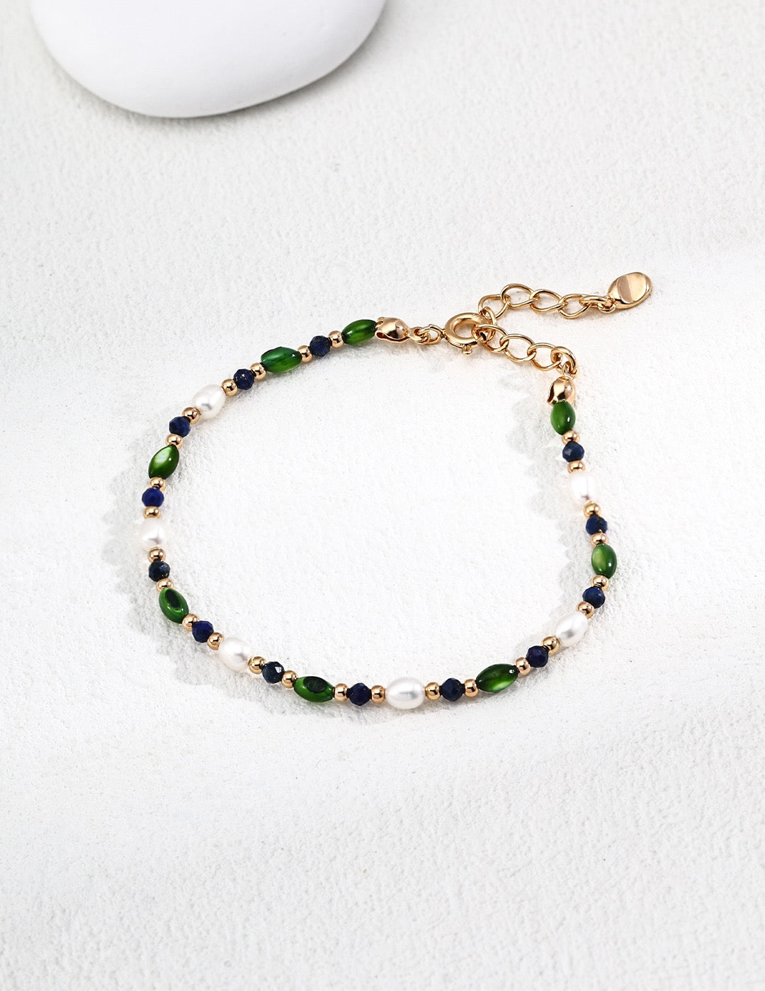 Rice Pearl, Shell Olive Bead &Lapis Lazuli Bracelet