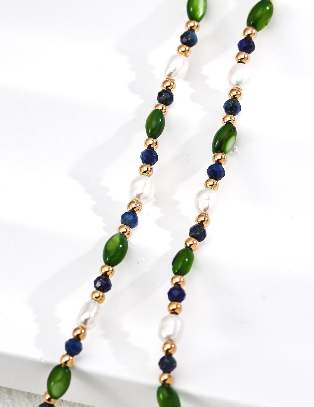 Rice Pearl, Shell Olive Bead & Lapis Lazuli Necklace
