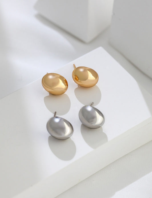 Minimalist S925 Silver Small Gold Bean Earrings