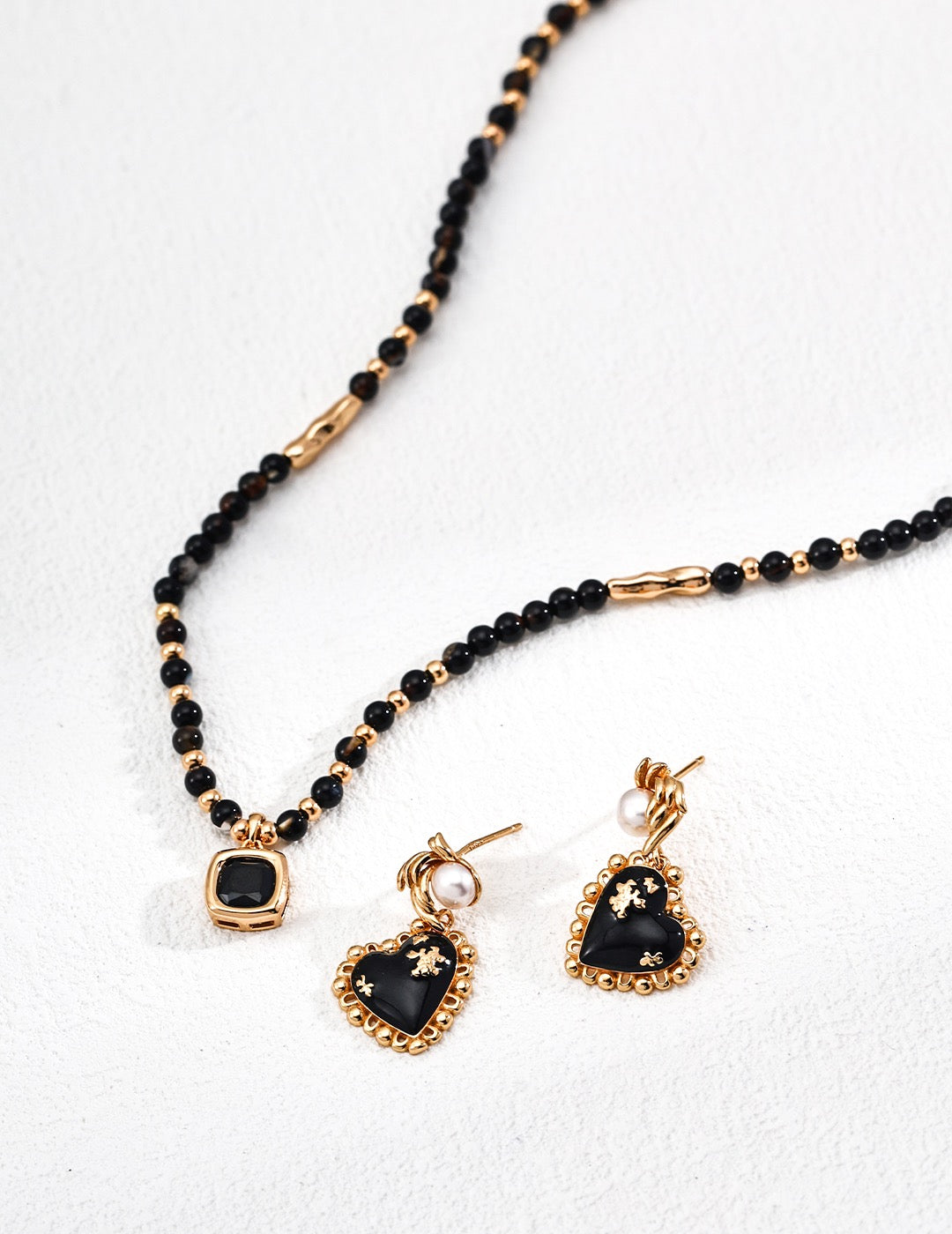 Vintage Gold Agate & Natural Pearl Earrings