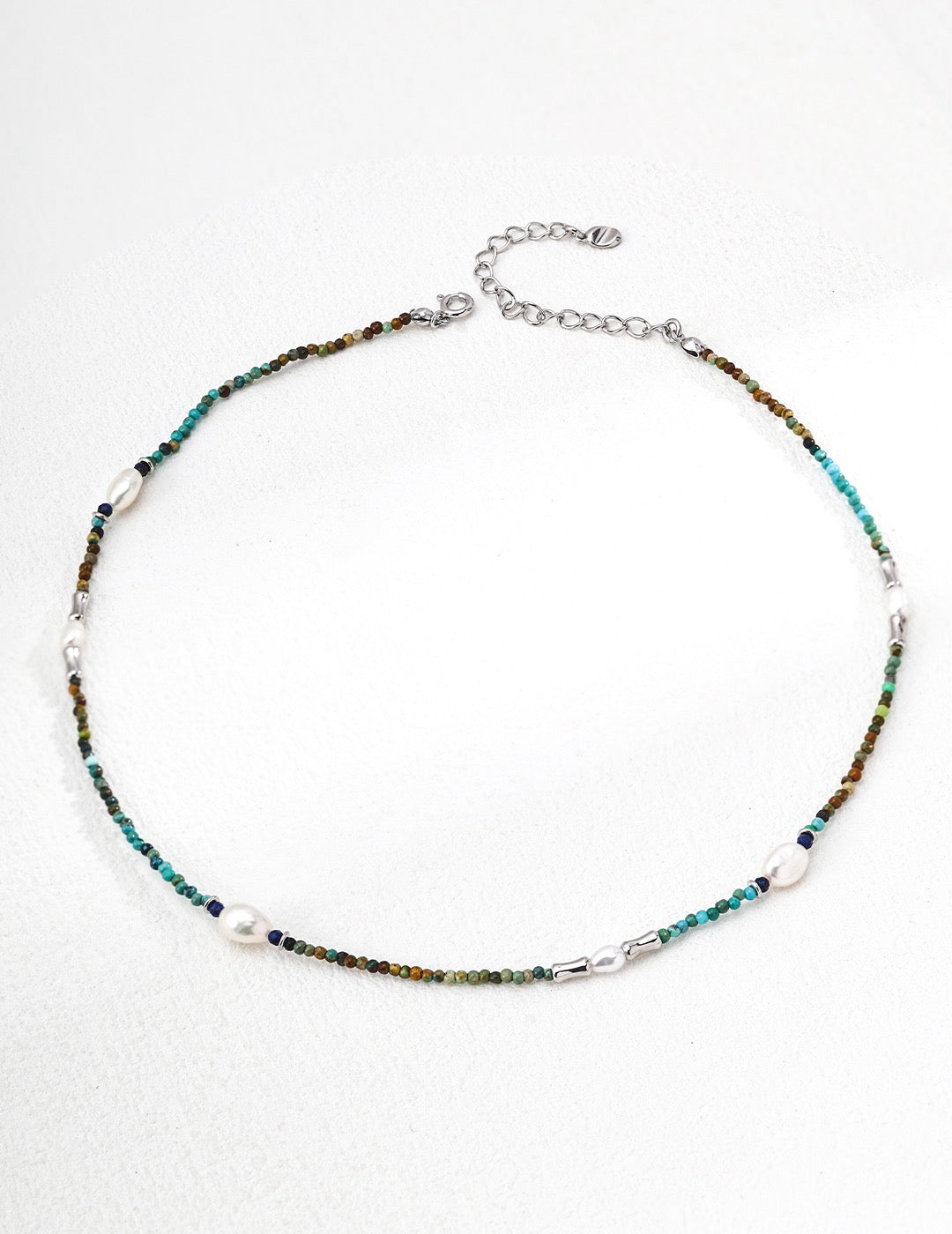 S925 Silver Necklace with Pearl, Lapis Lazuli & Turquoise
