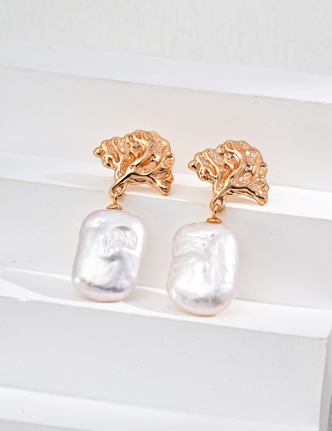 Vintage Gold S925 Silver Earrings with Natural Pearls