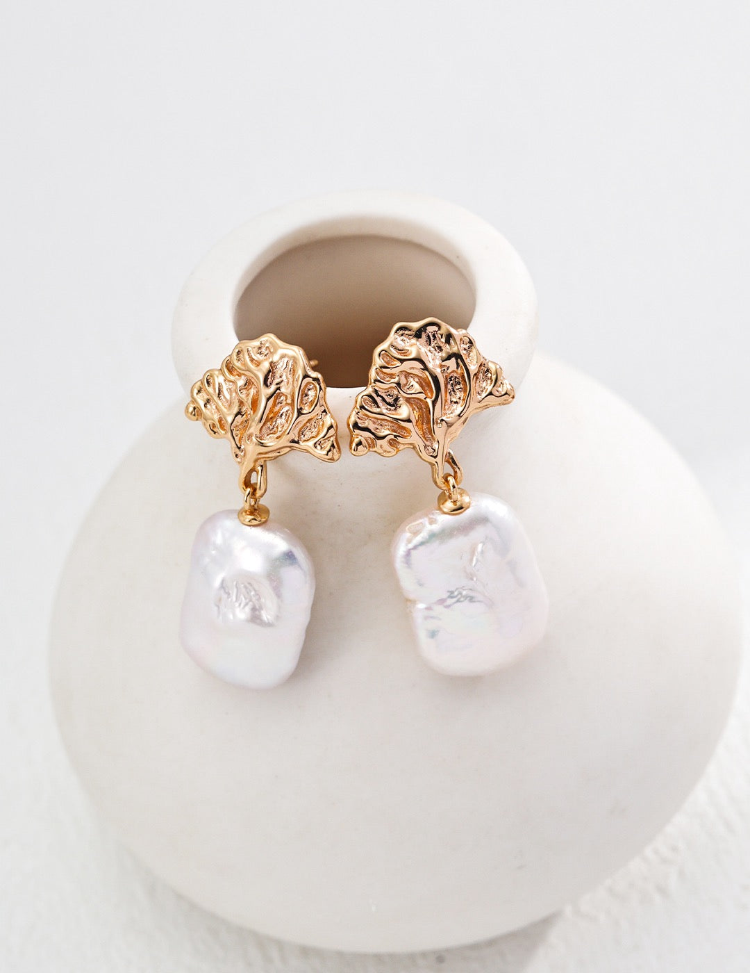 Vintage Gold S925 Silver Earrings with Natural Pearls