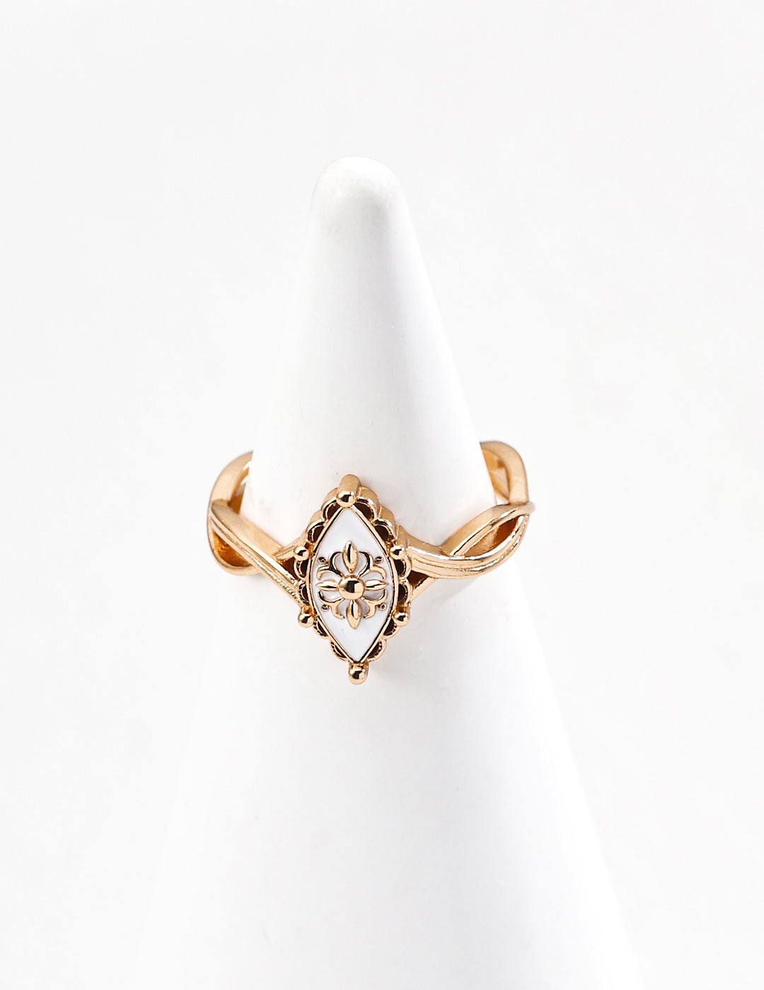 Adjustable S925 Silver Ring with White Enamel