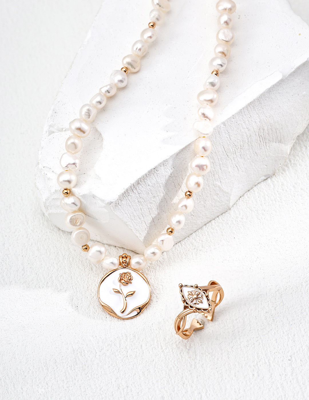 Adjustable S925 Silver Ring with White Enamel