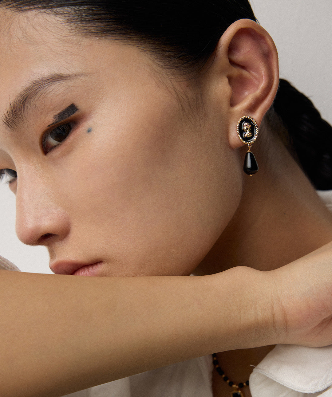 Vintage Gold S925 Silver Earrings with Enamel and Faux Agate