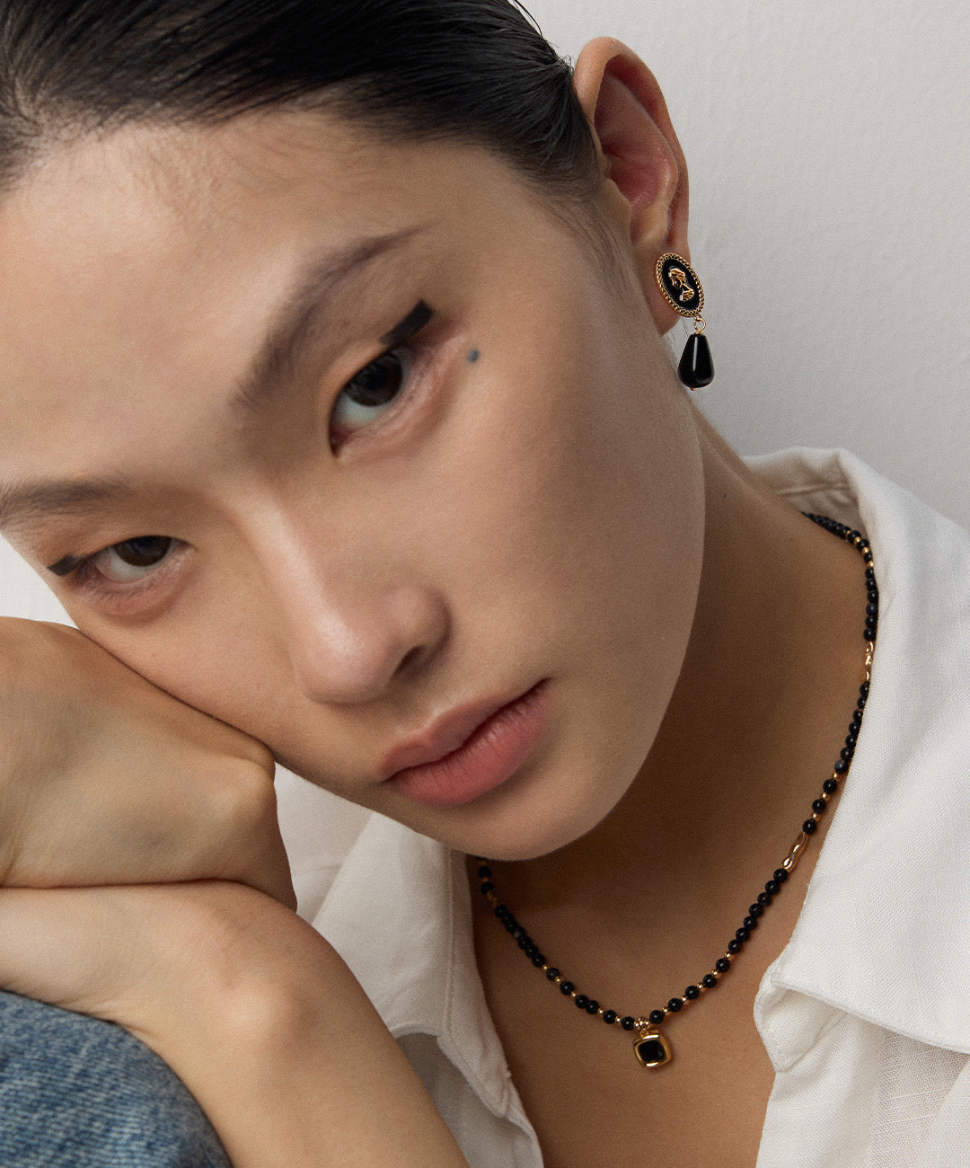 Vintage Gold S925 Silver Earrings with Enamel and Faux Agate