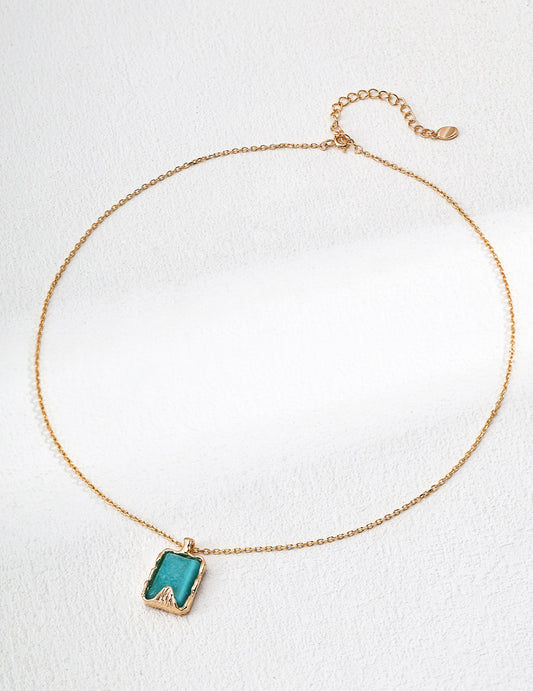 Vintage Gold S925 Silver Amazonite Necklace